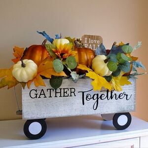 Autumn Harvest Decorative Wagon Fall Floral Arrangement